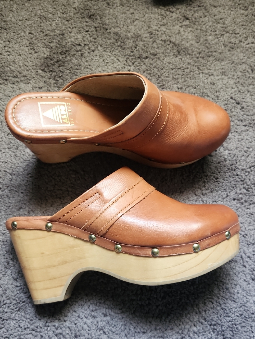 ALDO Tan Leather Clog Mules - Women